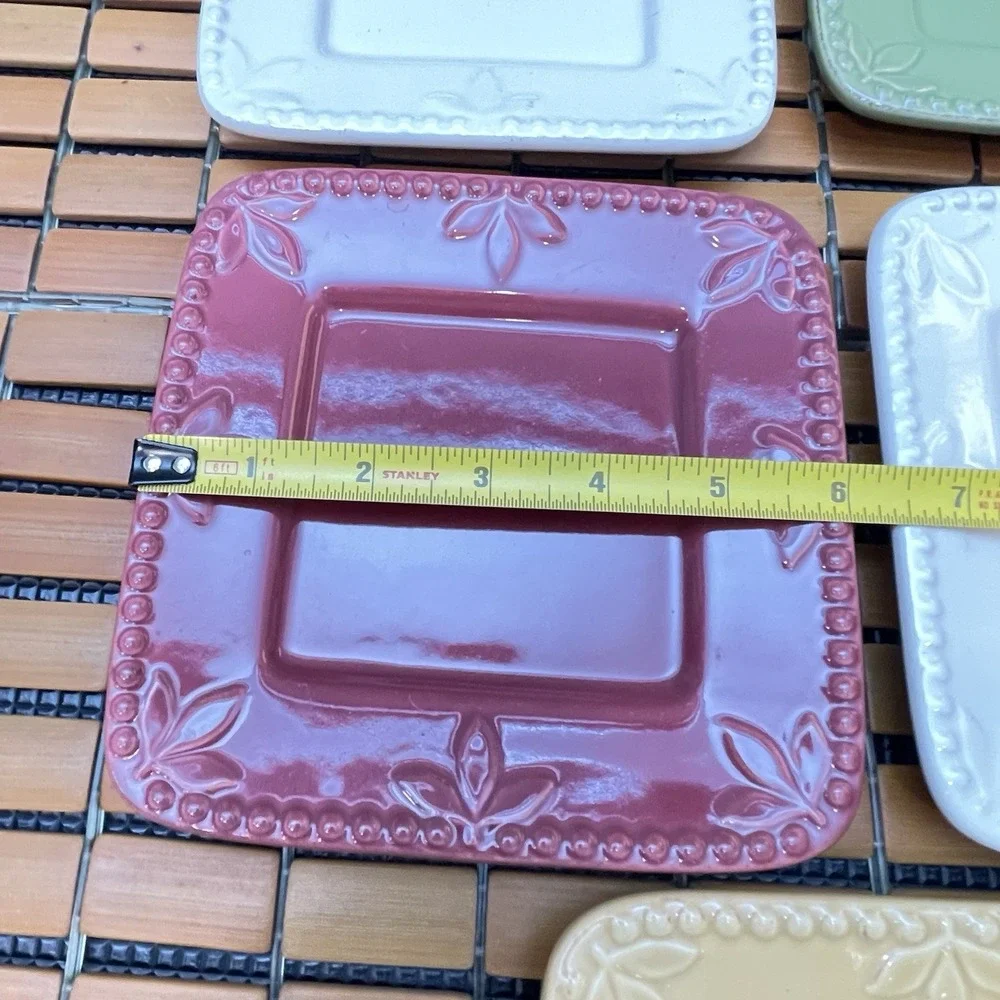 Vintage Signature Sorrento Debby Segura Square Appetizer Plates Set of 8 + Caddy